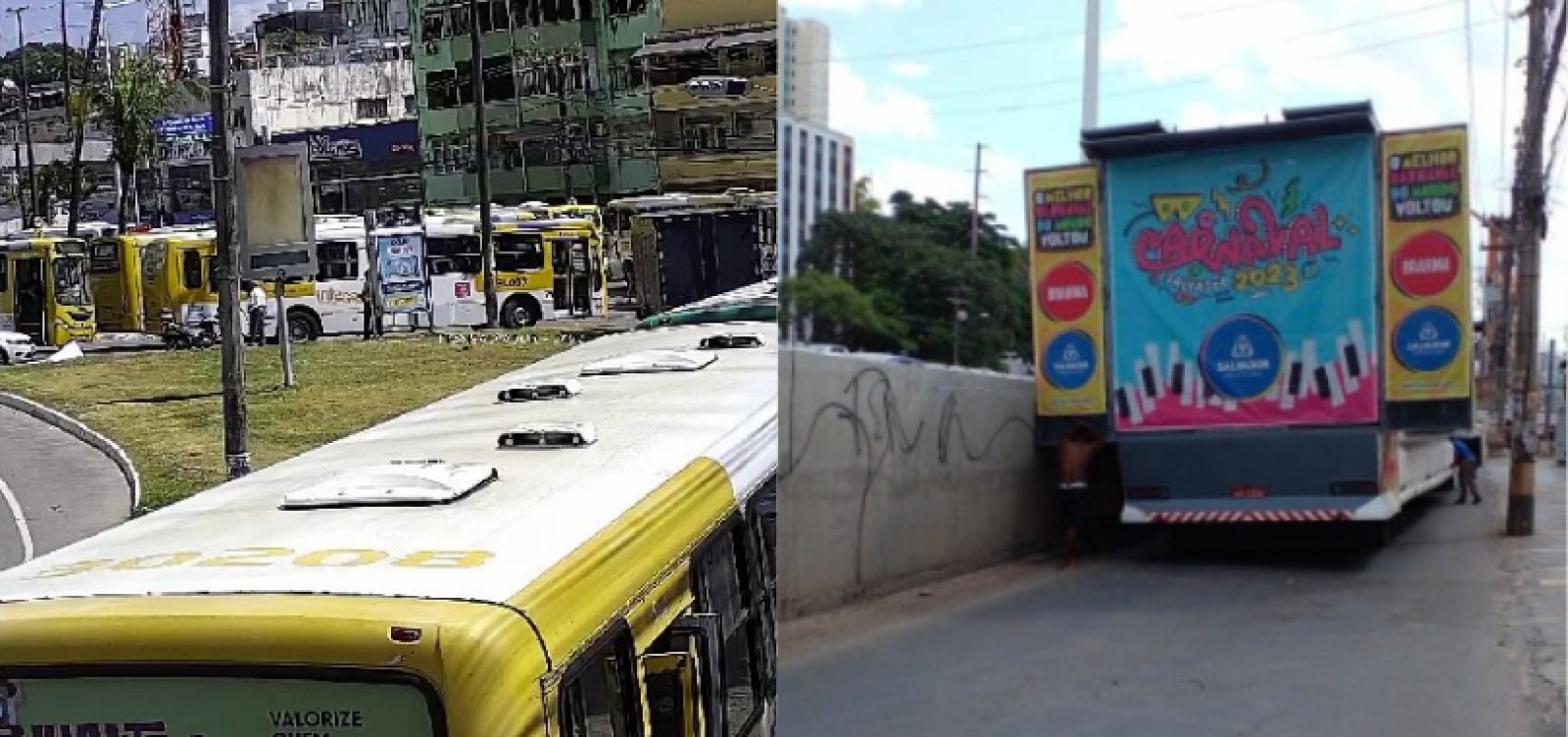 Trio elétrico “entala” em viaduto de Salvador e congestiona trânsito perto do circuito de carnaval